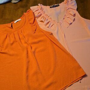 Orange and Light Orange Ruffle Sleeveless Tops